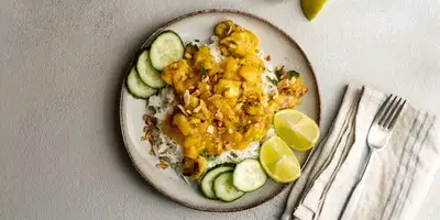 Turkey breast with mango, pumpkin and red lentils
