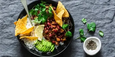 Mexican bowl with guacamole