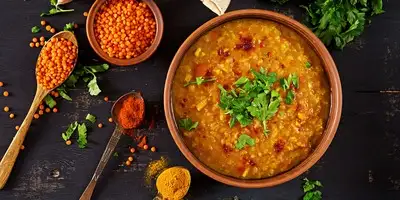 Dal with apple chutney