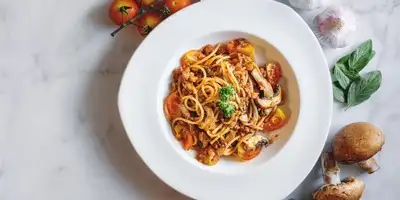Shirataki noodles with mushroom bolognese